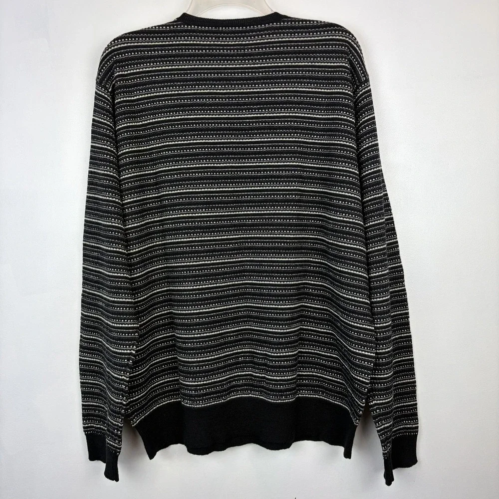 Polo Golf Ralph Lauren Sweater Men XL 100% Merino Wool Black Stripe Print Preppy
